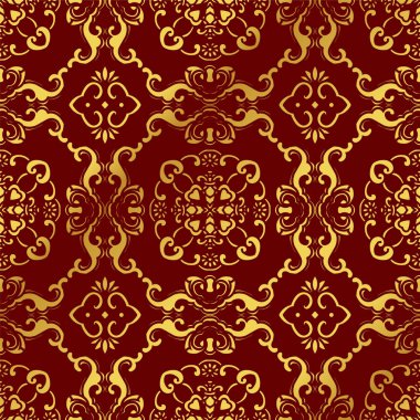 Sorunsuz altın Çince sarmal eğri zinciri çiçek arka plan