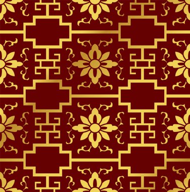 Sorunsuz altın Çin arka çapraz geometri çerçeve çiçek