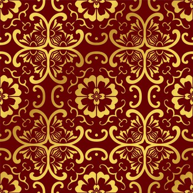 Sorunsuz altın Çin arka plan eğrisi çapraz yuvarlak çiçek