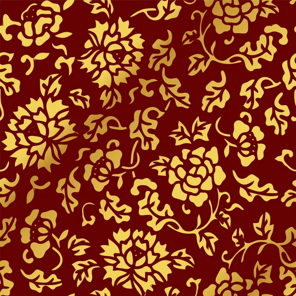 Бесшовный золотой китайский фон Ботанический цветочный лист сада — стоковый вектор