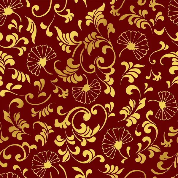 Цветок спирали на кривой золотого китайского фона — стоковый вектор