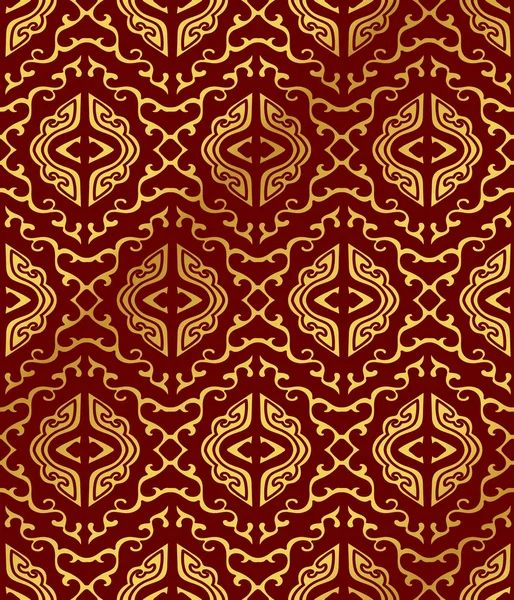 Seamless Golden Chinese Background Spiral Cross Kaleidoscope Geometry — Stock Vector