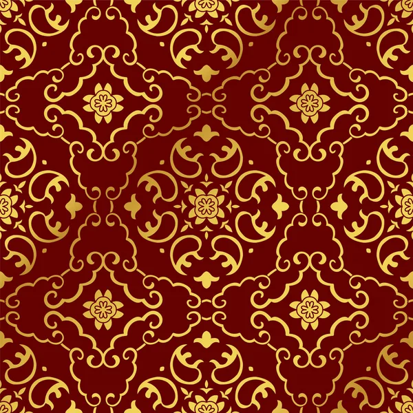 Fleur sans couture Golden Chinese Arrière-plan Spirale Croix Cadre — Image vectorielle