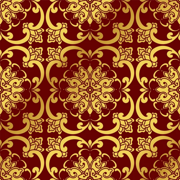 Sans couture Golden Chinese Arrière-plan courbe spirale Croix Fleur — Image vectorielle