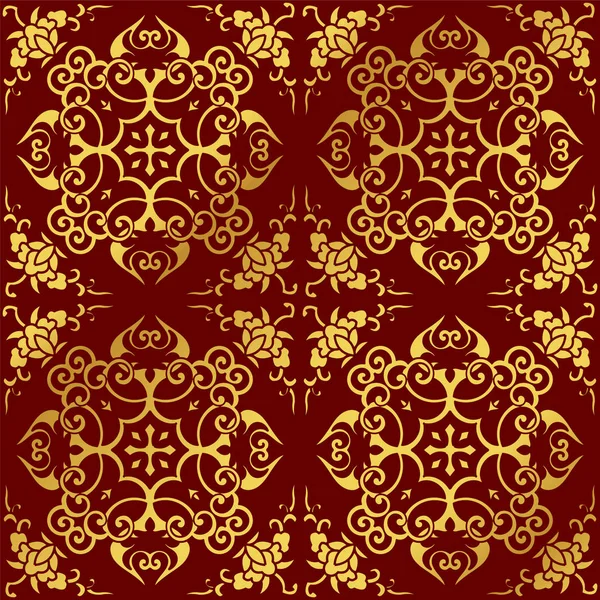 Fleur sans couture Golden Chinese Arrière-plan Spirale Croix Cadre — Image vectorielle