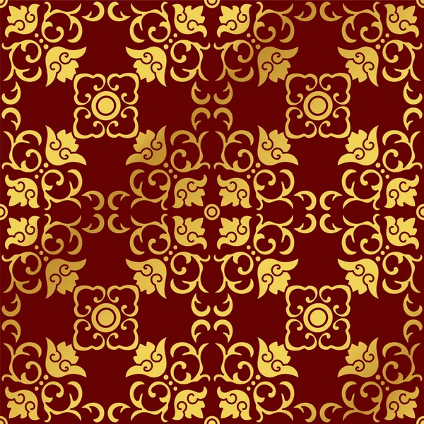 Sans couture Golden Chinese Arrière-plan spirale courbe carré Croix fleur — Image vectorielle