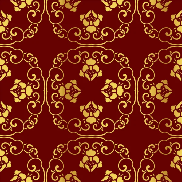 Fleur sans couture Golden Chinese Arrière-plan Spirale Cross Chain — Image vectorielle