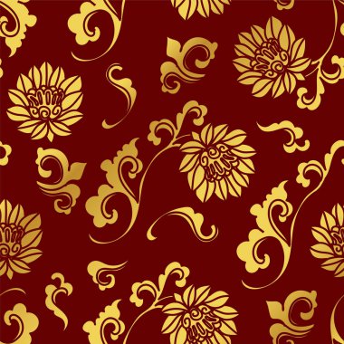 Sorunsuz altın Çince eğrisi sarmal botanik çiçek arka plan