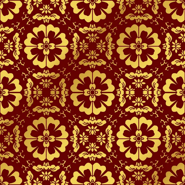 Fond chinois doré sans couture Croix spirale fleur ronde Kaléidoscope — Image vectorielle