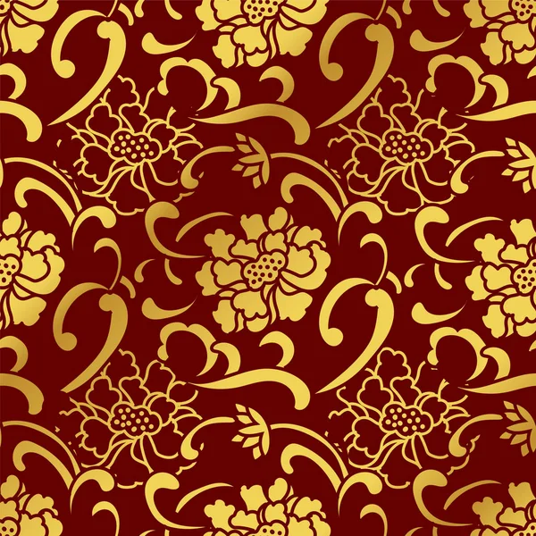 Бесшовный золотой китайский фон Спиральная кривая пионный цветок — стоковый вектор