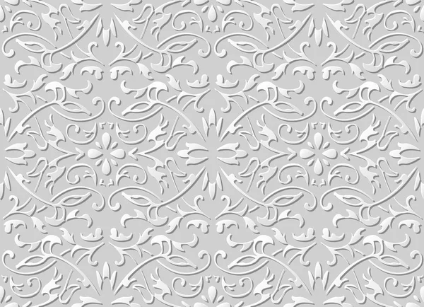 3D Papier Kunst Muster Kurve Spirale Reben Blatt Blume — Stockvektor