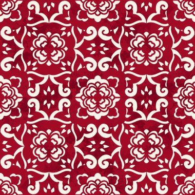 Sorunsuz Vintage kırmızı Çin eğrisi çiçek Kalei çapraz arka plan