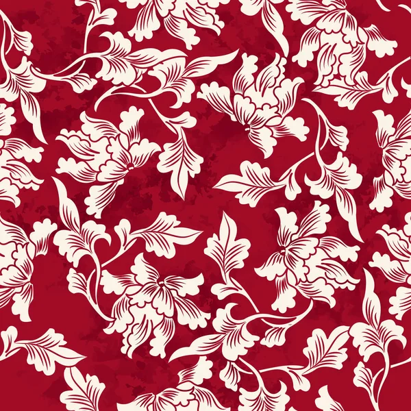 Vintage sin costuras rojo chino fondo naturaleza botánica hoja — Vector de stock