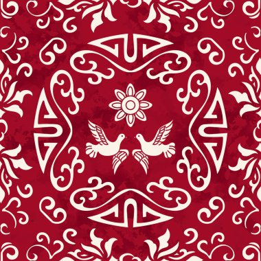 Sorunsuz Vintage kırmızı Çin Spiral yuvarlak çerçeve Pigeo arka plan