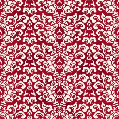 Sorunsuz Vintage kırmızı Çin arka plan sarmal eğri yaprak çiçek