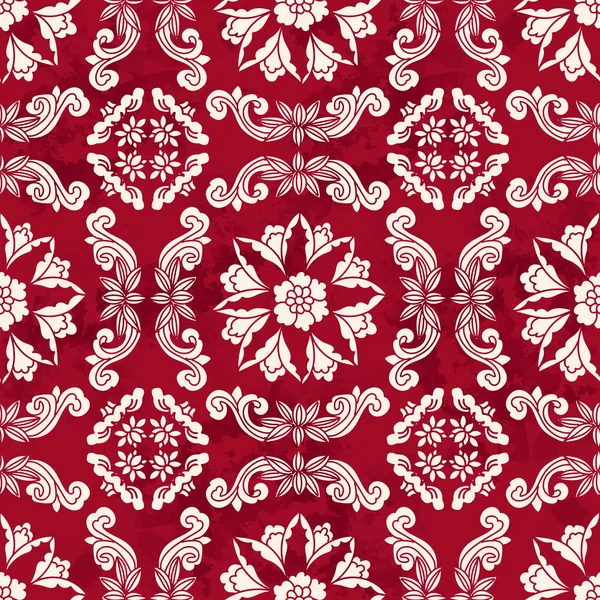 Vintage sans couture Rouge Chinois Fond Spirale Croix Fleur Vigne — Image vectorielle