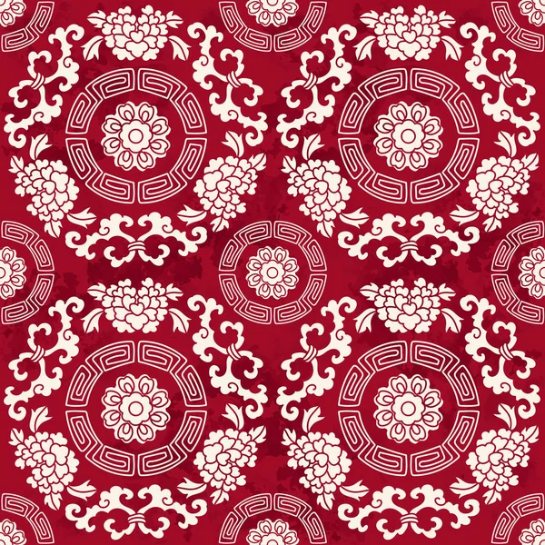 Flowe sans couture Vintage rouge chinois arrière-plan rond en spirale — Image vectorielle