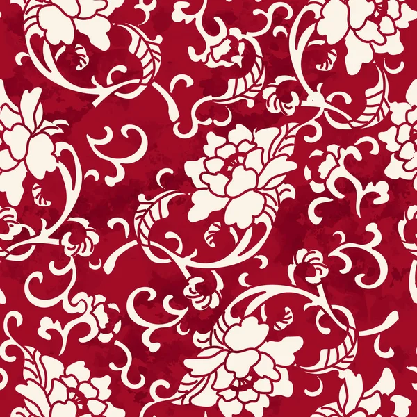 Nahtlose vintage rot chinesischer Hintergrund Spirale botanische Blume le — Stockvektor