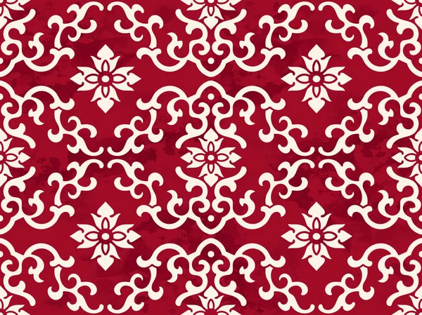 Vintage sans couture rouge chinois fond vague courbe spirale fleur — Image vectorielle