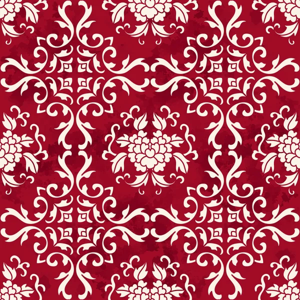 Vintage sans couture rouge chinois fond courbe feuille de vigne fleur — Image vectorielle