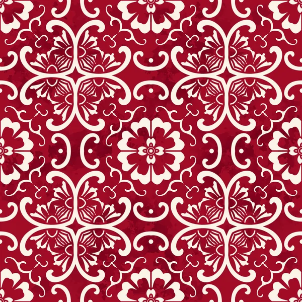 Vintage sans couture rouge chinois fond courbe croix ronde fleur — Image vectorielle