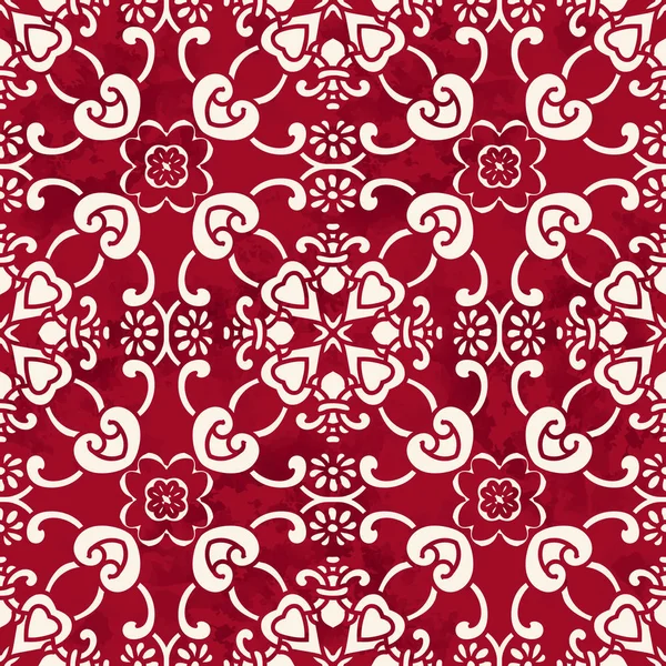 Vintage sin costuras rojo chino fondo curva cruz marco flor — Vector de stock