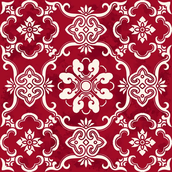 Vintage sans couture rouge chinois fond courbe spirale Croix Flowe — Image vectorielle