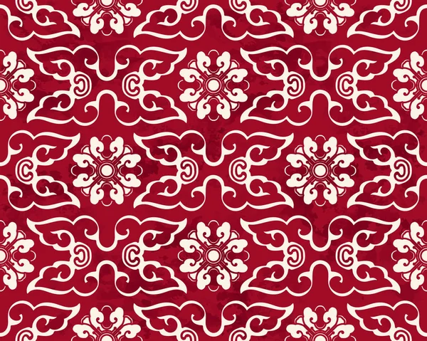 Vintage sans couture rouge chinois fond rond courbe croix fleur — Image vectorielle