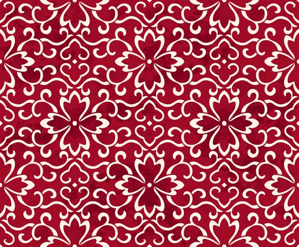Vintage sans couture rouge chinois fond spirale courbe fleur de vigne — Image vectorielle