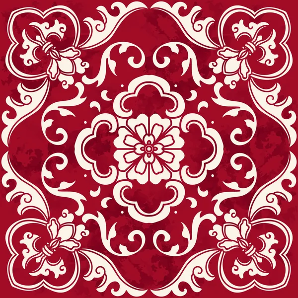 Fundo chinês vermelho Vintage sem emenda espiral curva folha flor — Vetor de Stock