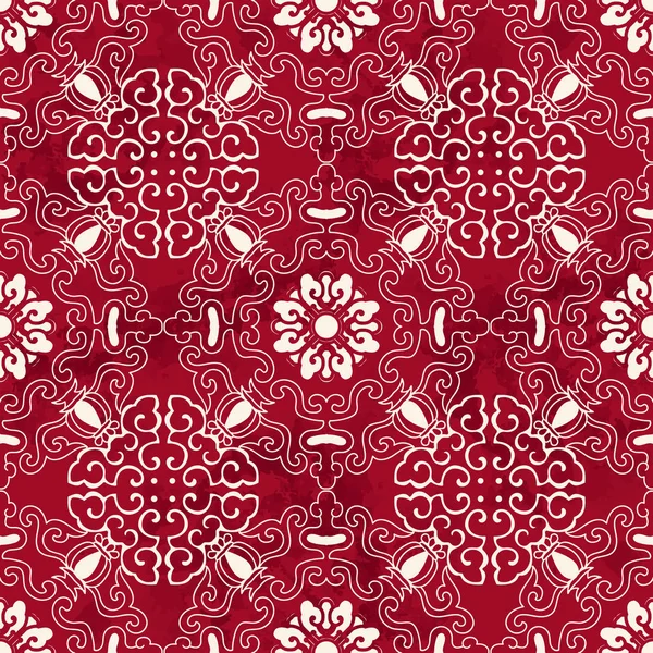 Inconsútil Vintage rojo chino fondo espiral curva marco Flowe — Vector de stock