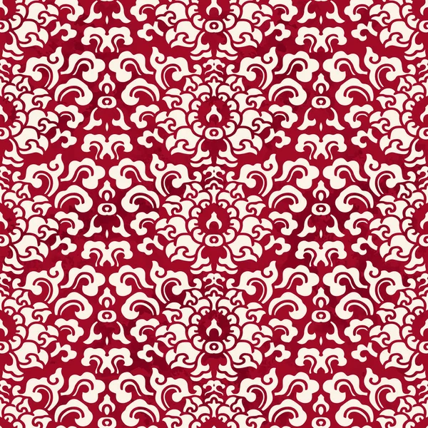 Vintage sans couture rouge chinois fond spirale courbe feuille fleur — Image vectorielle