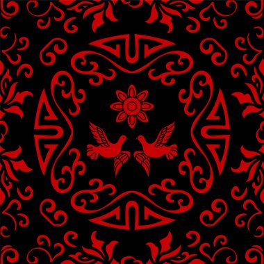 Sorunsuz Çince Spiral yuvarlak çerçeve güvercin çiçek arka plan