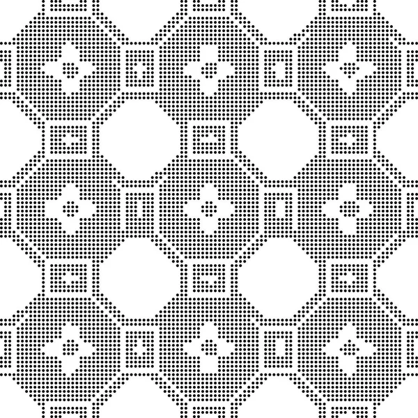 Halftone round black seamless background polygon square cross fl — Stock Vector