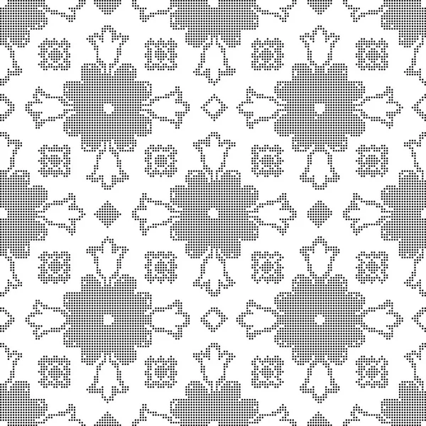 Halftone round black seamless background cross flower kaleidosco — Stock Vector