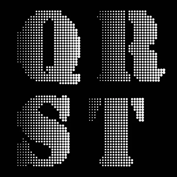 Halftone zwart wit alfabet letters nummers notaties — Stockvector