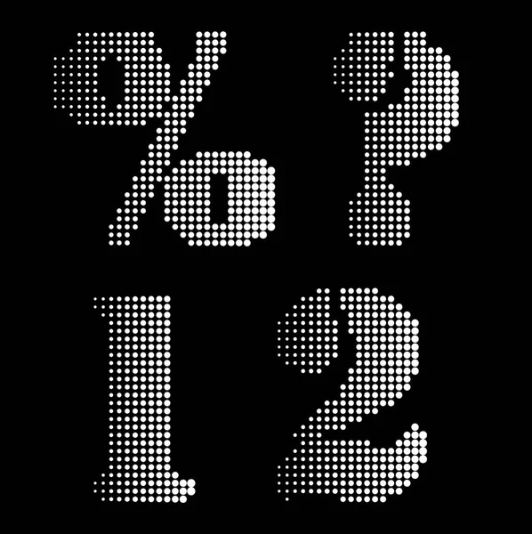 Halbton schwarz weißes Alphabet Buchstaben Zahlen Notationen — Stockvektor