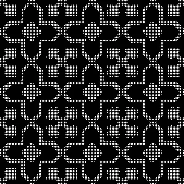 ジオメトリ スター クロス黒のシームレス背景ラウンド ハーフトーン — ストックベクタ