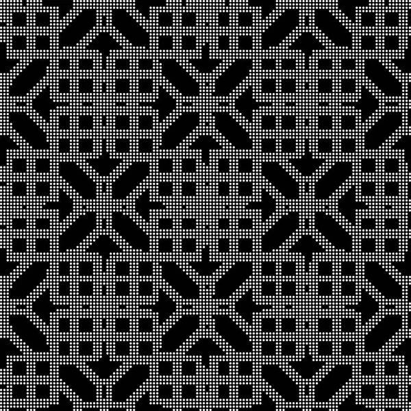 Halftone ronde zwarte naadloze achtergrond vierkante kruis geometrie — Stockvector