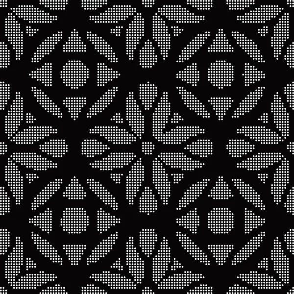 Halftone round black seamless background round cross flower — Stock Vector