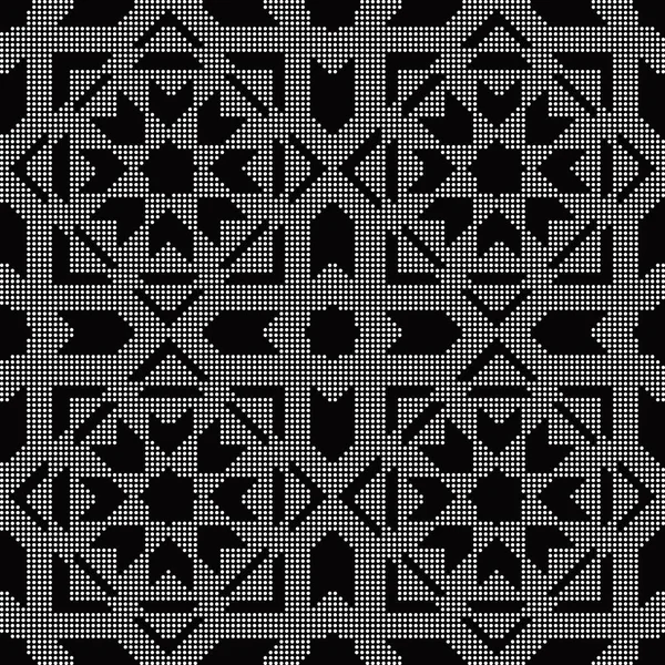 Medio tono redondo negro sin costuras fondo cruz cuadrado Islam estrella — Archivo Imágenes Vectoriales