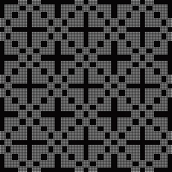 Półtony okrągły czarny bezszwowe tło kwadratowych krzyż mozaika — Wektor stockowy