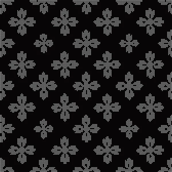 Halftone round black seamless background vintage cross flower — Stock Vector