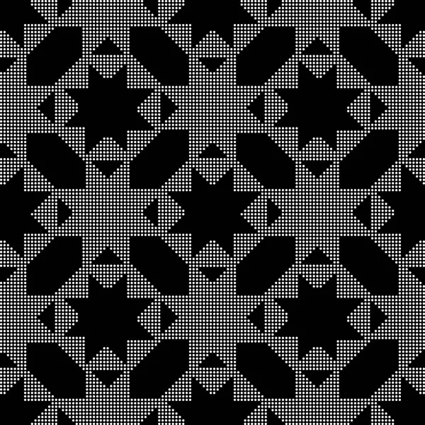 Напівтоновий круглий чорний безшовний фоновий восьмикутний зоряний хрест — стоковий вектор