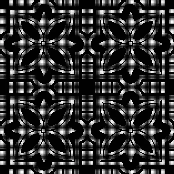 Demi-ton rond noir sans couture fond carré croix étoile flowe — Image vectorielle