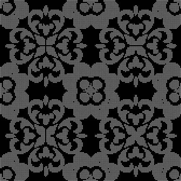 Halbton rund schwarz nahtlos Hintergrund Spirale Kreuz rund Grünkohl — Stockvektor