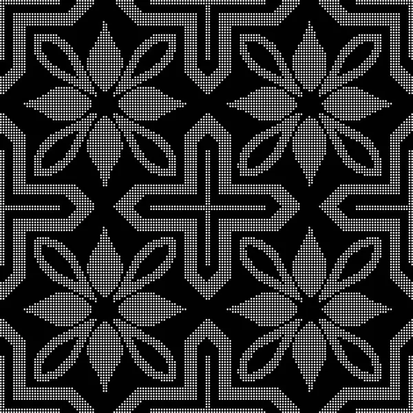 Halftone round black seamless background cross geometry flower — Stock Vector