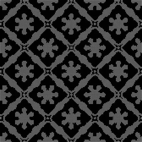 Halvton rund svart sömlös bakgrund cross check blomma — Stock vektor
