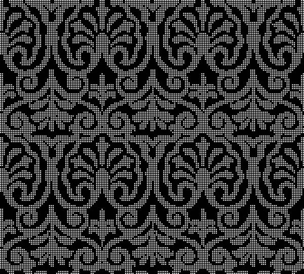 Halftone redondo negro sin costura curva de fondo espiral cruz hoja — Vector de stock