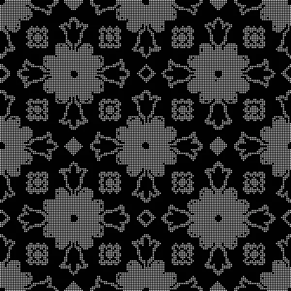 Polotónování kulaté černé bezešvé pozadí kříž květina kaleidosco — Stockový vektor